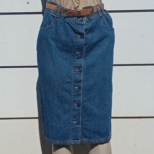 Retro Belted Button Up Blue Jean Skirt